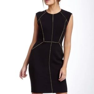 REBECCA TAYLOR Dress Shift Back with Gold Zipper Seams Sleeveless